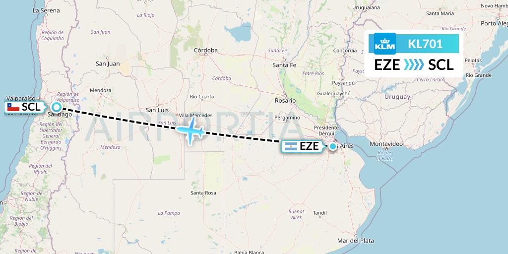 KL701 KLM Flight Map: Buenos Aires to Santiago