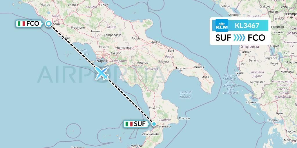 KL3467 KLM Flight Map: Lamezia Terme to Rome