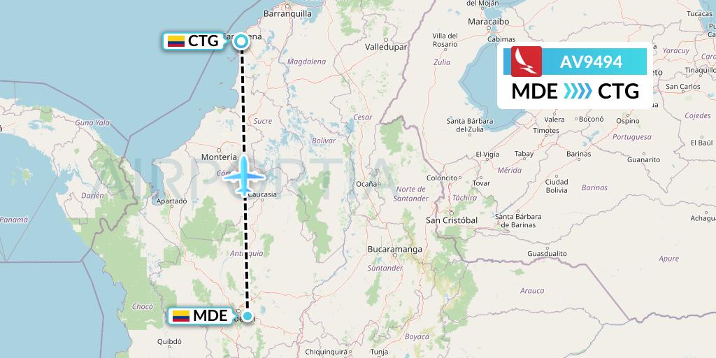 AV9494 Avianca Flight Map: Medellin to Cartagena