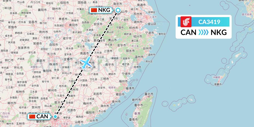 CA3419 Air China Flight Map: Guangzhou to Nanjing
