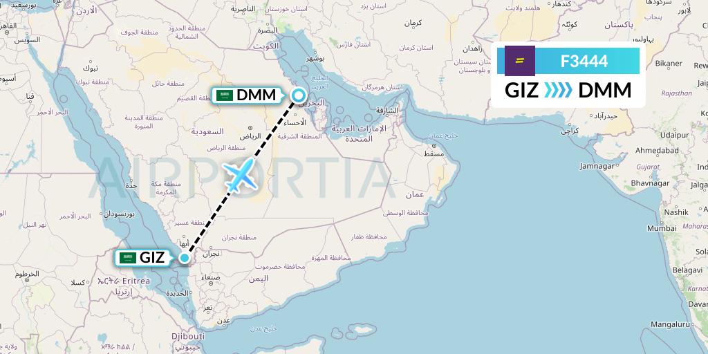 F3444 flydeal Flight Map: Jizan to Dammam