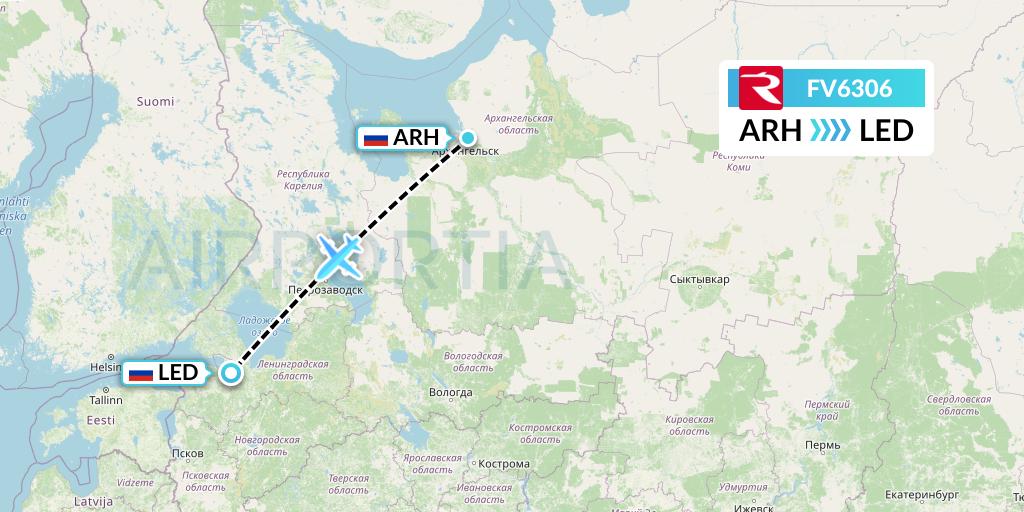 FV6306 Rossiya Flight Map: Arkhangelsk to St. Petersburg