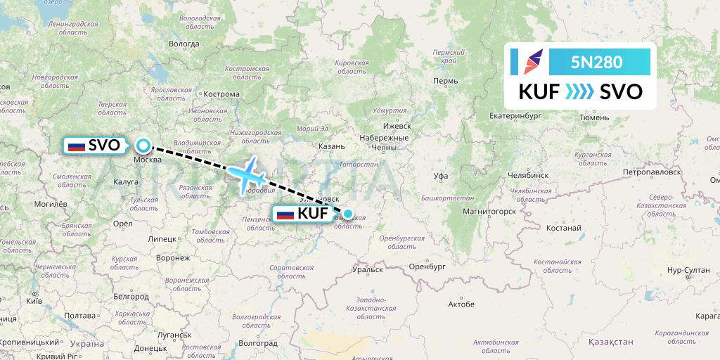 5N280 Nordavia Flight Map: Samara to Moscow