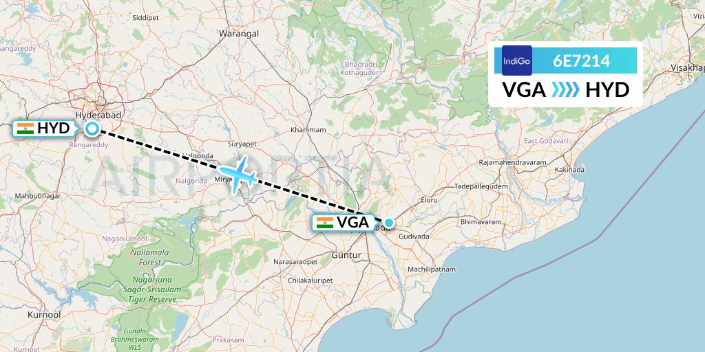 6E7214 IndiGo Airlines Flight Map: Vijayawada to Hyderabad