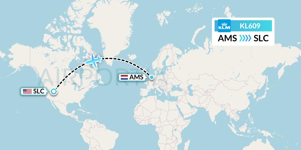 KL609 KLM Flight Map: Amsterdam to Salt Lake City