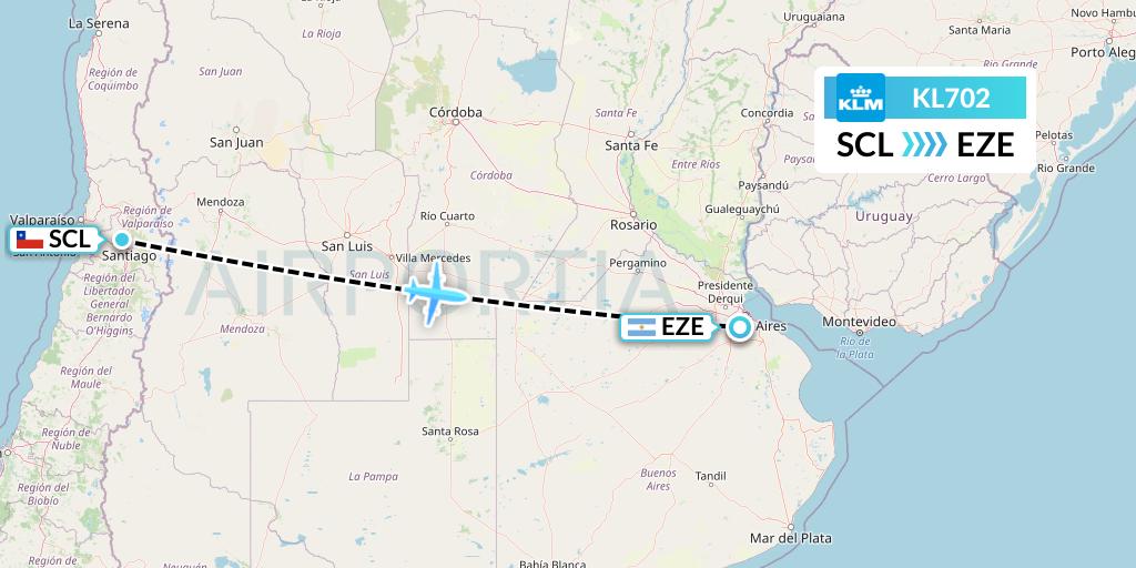 KL702 KLM Flight Map: Santiago to Buenos Aires