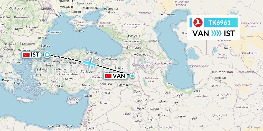 TK6961 Turkish Airlines Flight Map: Van to Istanbul
