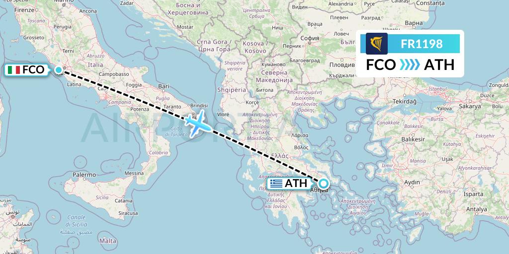 FR1198 Ryanair Flight Map: Rome to Athens