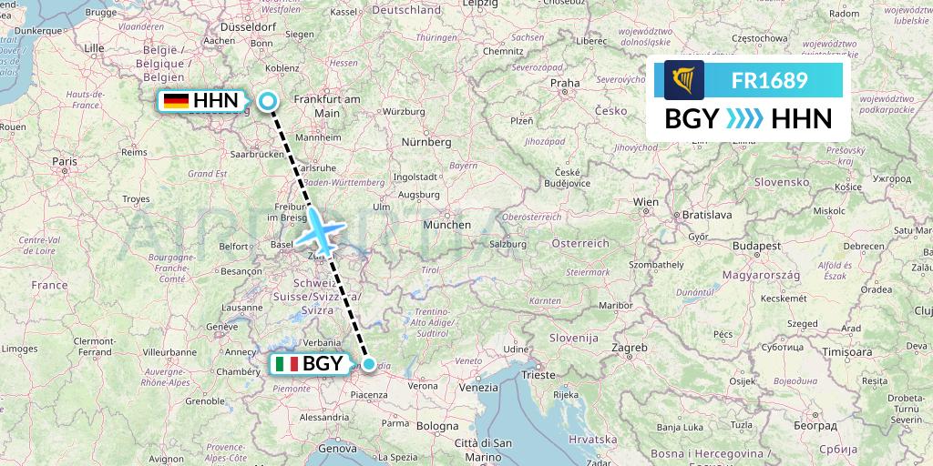 FR1689 Ryanair Flight Map: Milan to Hahn
