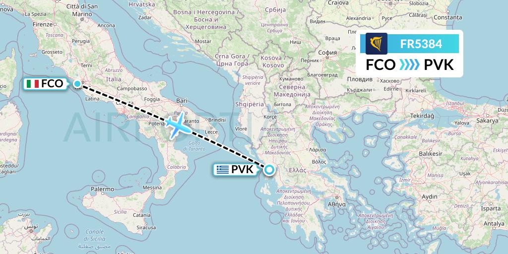 FR5384 Ryanair Flight Map: Rome to Preveza