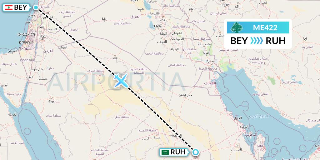 ME422 MEA Flight Map: Beirut to Riyadh