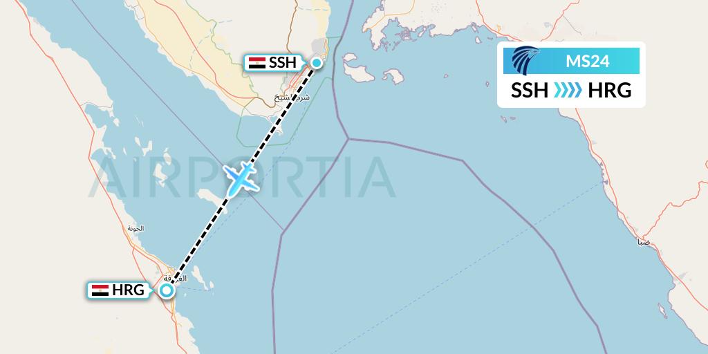 MS24 EgyptAir Flight Map: Sharm el-Sheikh to Hurghada