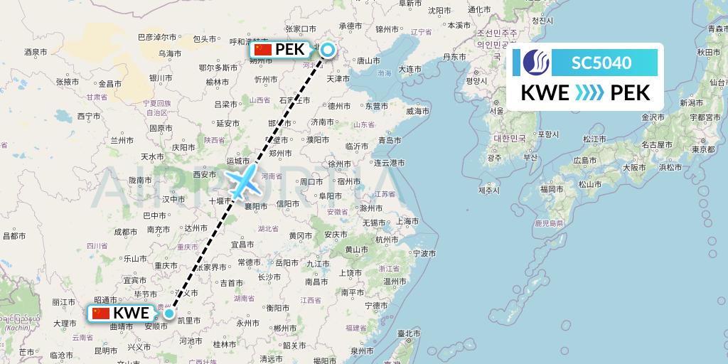 SC5040 Shandong Airlines Flight Map: Guiyang to Beijing