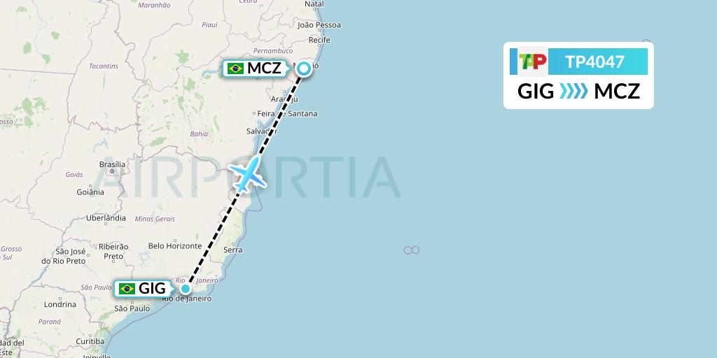 TP4047 TAP Portugal Flight Map: Rio de Janeiro to Maceio