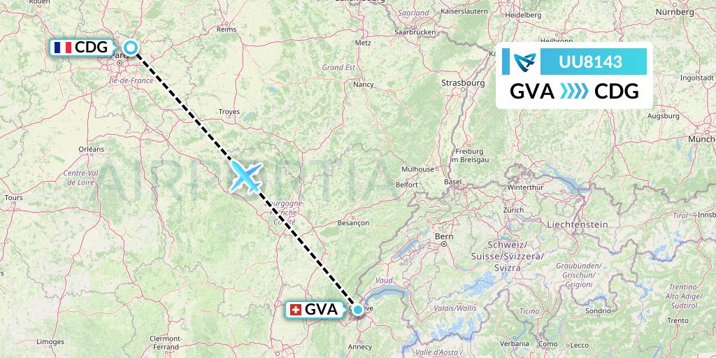 UU8143 Air Austral Flight Map: Geneva to Paris