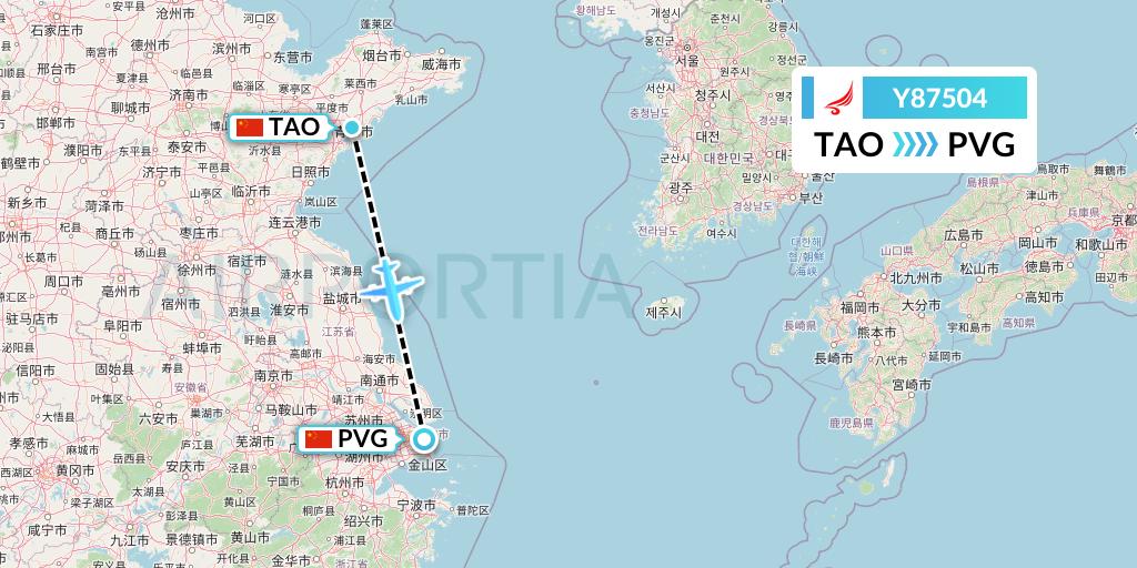 Y87504 Yangtze River Express Flight Map: Qingdao to Shanghai