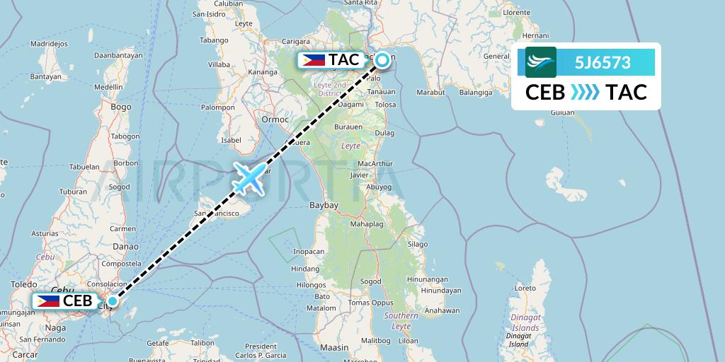 5J6573 CEBU Pacific Air Flight Map: Cebu to Tacloban