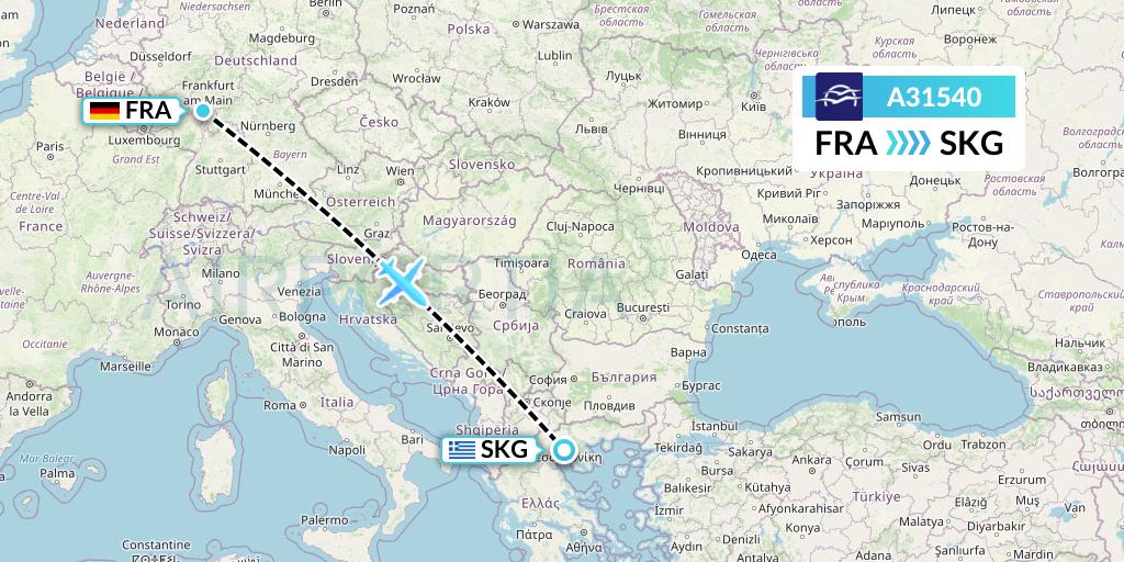 A31540 Aegean Airlines Flight Map: Frankfurt to Thessaloniki