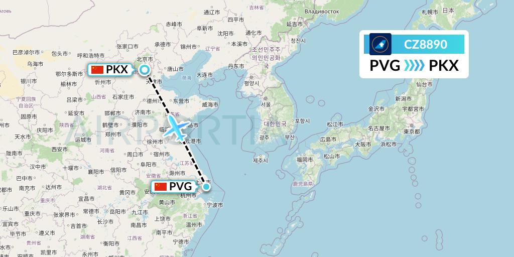 CZ8890 China Southern Airlines Flight Map: Shanghai to Beijing