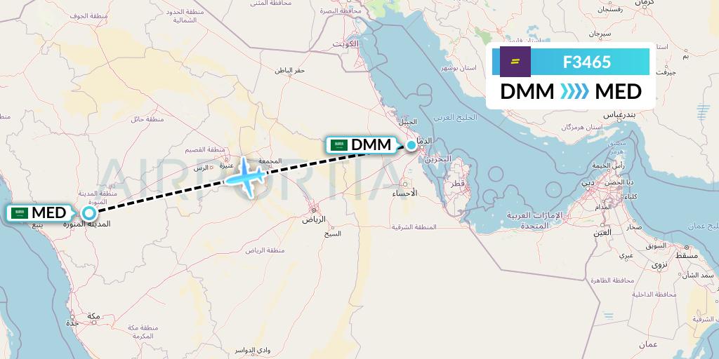 F3465 flydeal Flight Map: Dammam to Medina