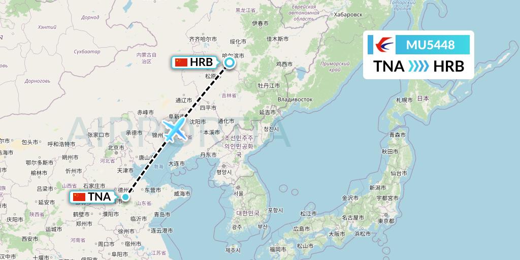 MU5448 China Eastern Airlines Flight Map: Jinan to Harbin