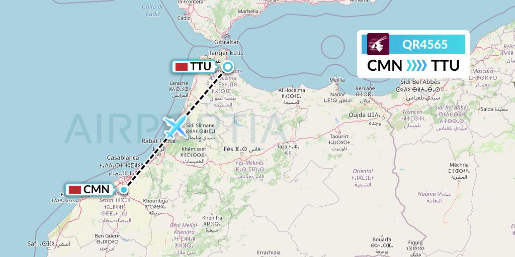 QR4565 Qatar Airways Flight Map: Casablanca to Tetuan