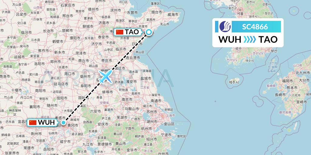 SC4866 Shandong Airlines Flight Map: Wuhan to Qingdao
