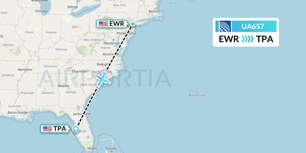 UA657 United Airlines Flight Map: New York to Tampa