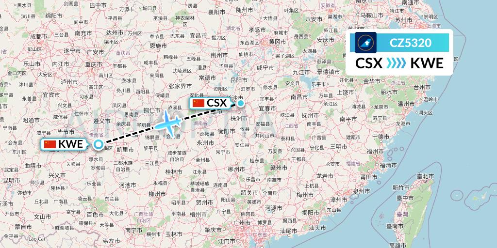 CZ5320 China Southern Airlines Flight Map: Changsha to Guiyang
