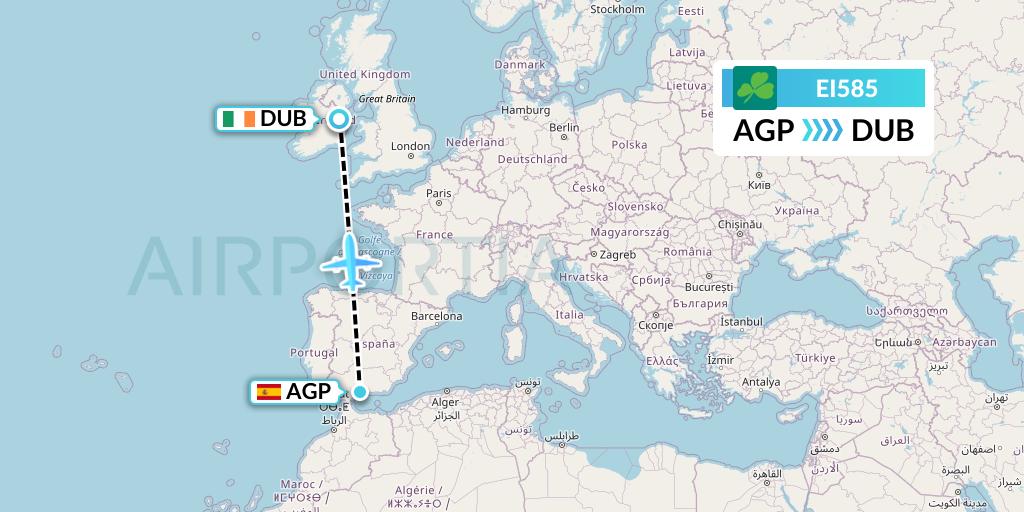 EI585 Aer Lingus Flight Map: Malaga to Dublin