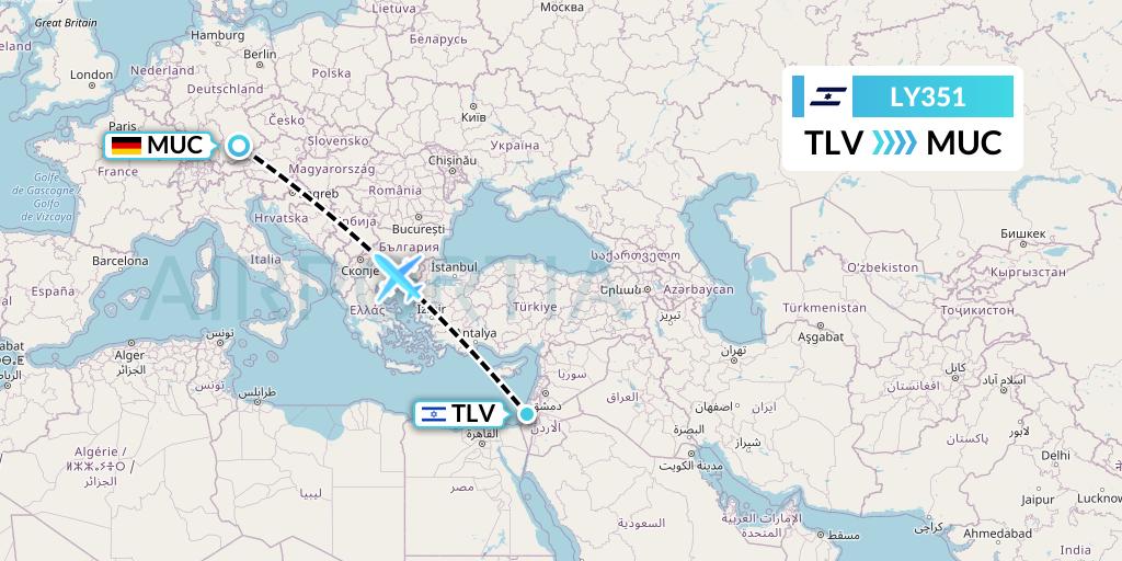 LY351 El Al Flight Map: Tel Aviv to Munich