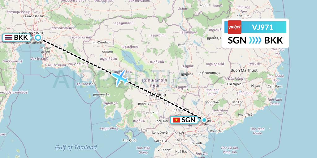 VJ971 VietJet Air Flight Map: Ho Chi Minh City to Bangkok