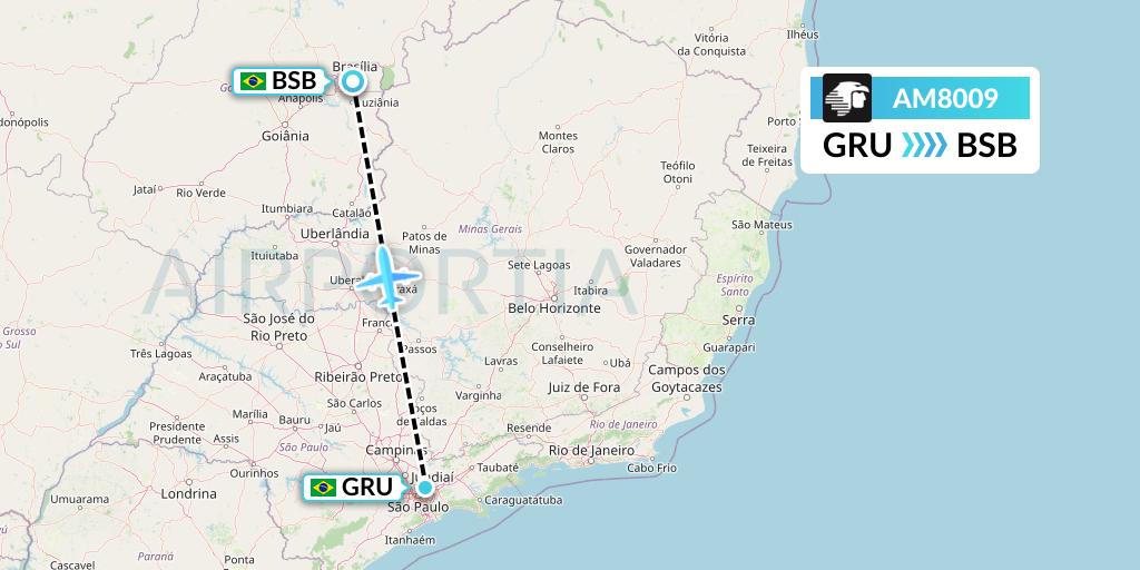 AM8009 Aeromexico Flight Map: Sao Paulo to Brasilia