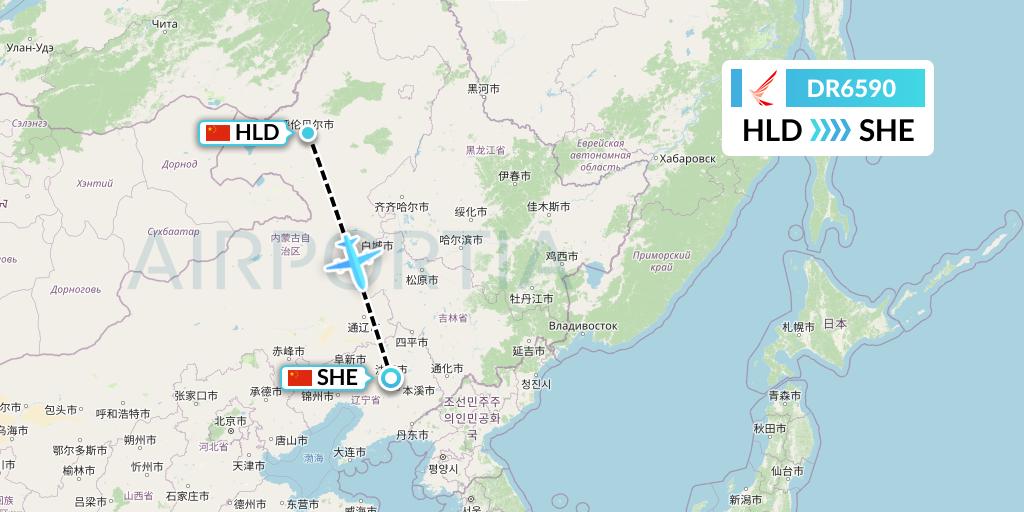 DR6590 Ruili Airlines Flight Map: Hailar to Shenyang