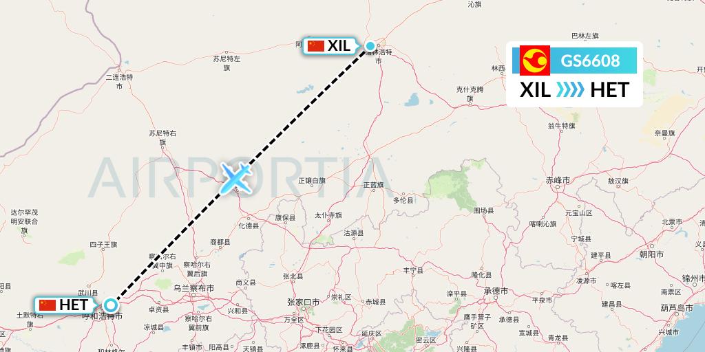 GS6608 Tianjin Airlines Flight Map: Xilinhot to Hohhot
