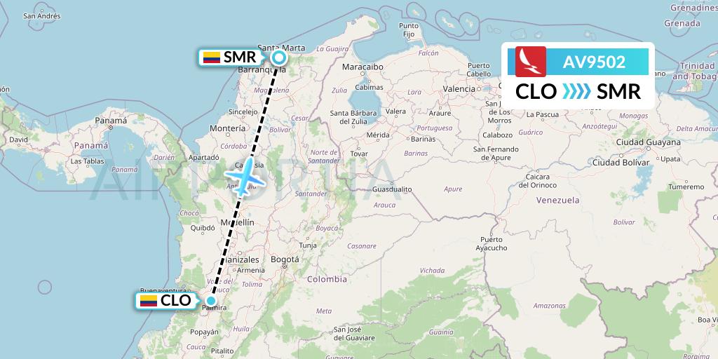 AV9502 Avianca Flight Map: Cali to Santa Marta