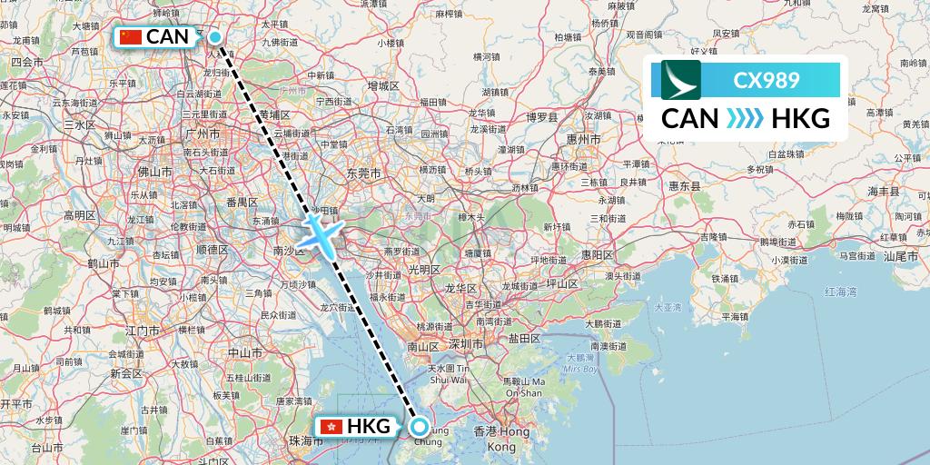 CX989 Cathay Pacific Flight Map: Guangzhou to Hong Kong