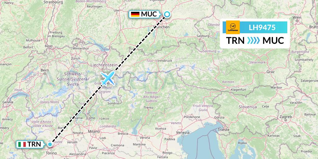 LH9475 Lufthansa Flight Map: Turin to Munich