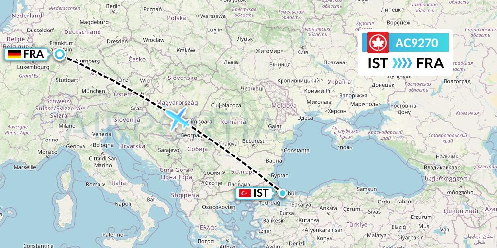 AC9270 Air Canada Flight Map: Istanbul to Frankfurt