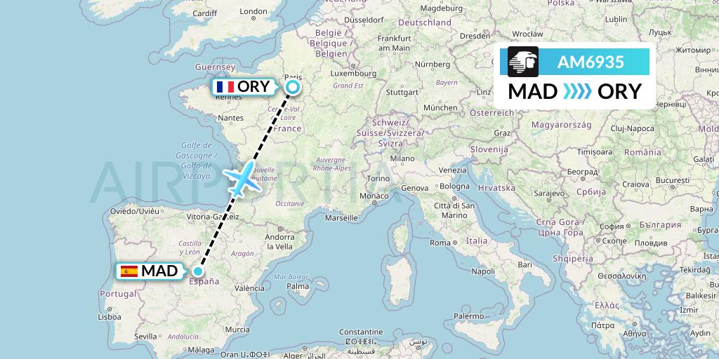 AM6935 Aeromexico Flight Map: Madrid to Paris
