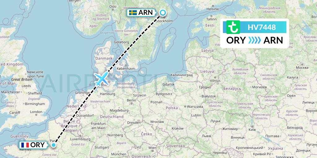 HV7448 Transavia Flight Map: Paris to Stockholm