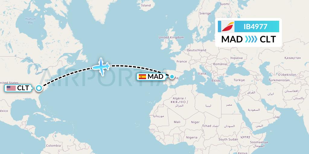 IB4977 Iberia Flight Map: Madrid to Charlotte