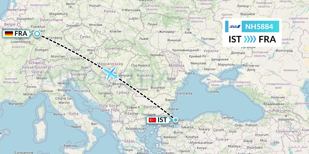 NH5884 All Nippon Airways Flight Map: Istanbul to Frankfurt