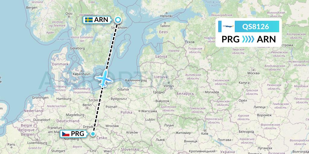 QS8126 Smartwings Flight Map: Prague to Stockholm