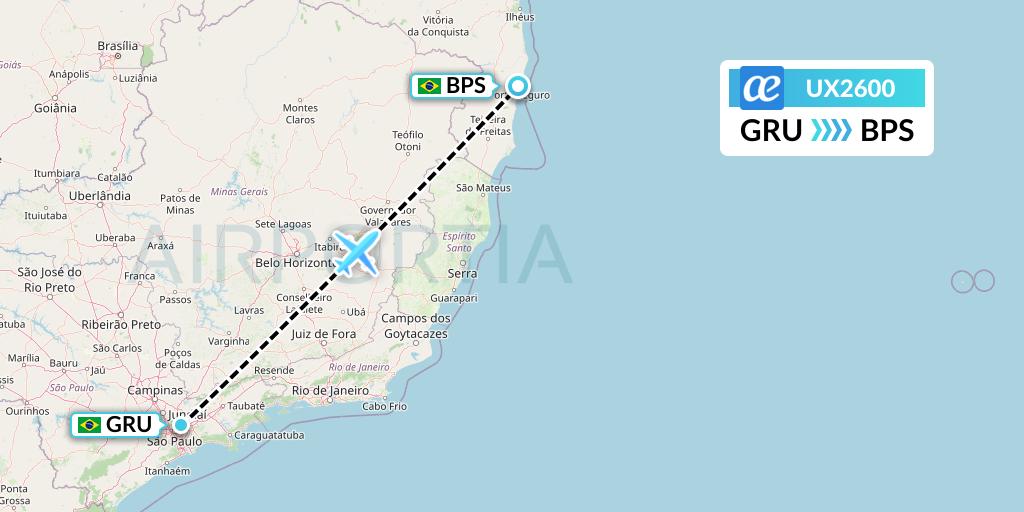 UX2600 Air Europa Flight Map: Sao Paulo to Porto Seguro