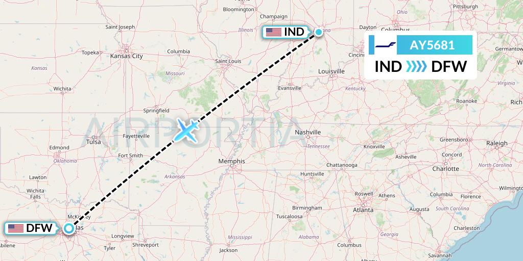 AY5681 Finnair Flight Map: Indianapolis to Dallas
