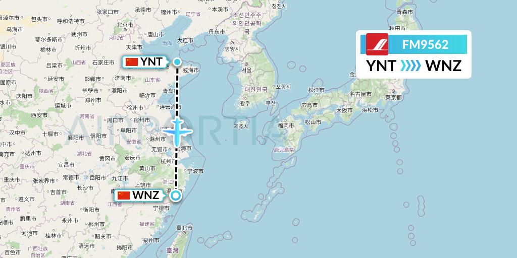 FM9562 Shanghai Airlines Flight Map: Yantai to Wenzhou
