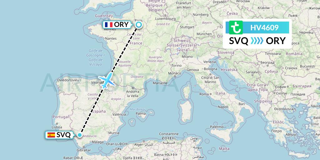 HV4609 Transavia Flight Map: Seville to Paris