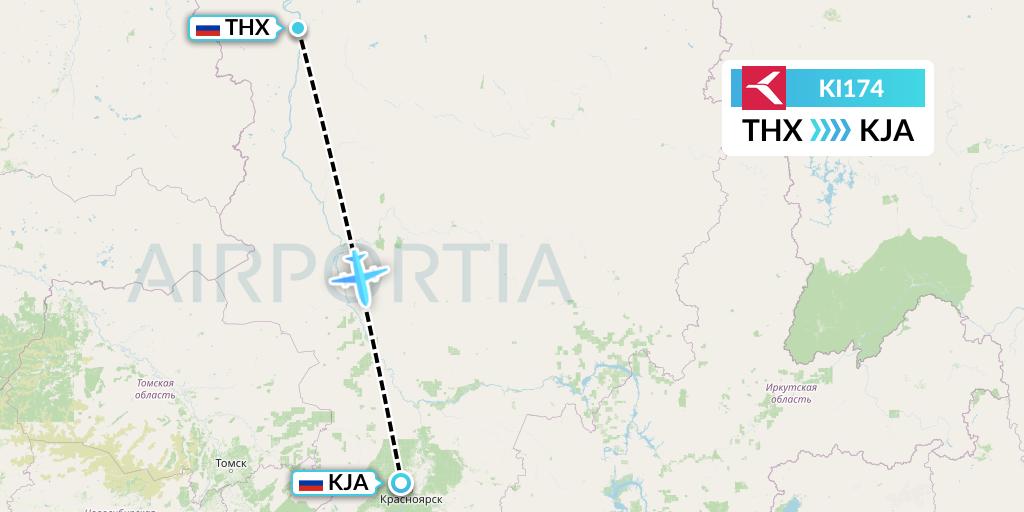 KI174 Krasavia Flight Map: Turukhansk to Krasnoyarsk