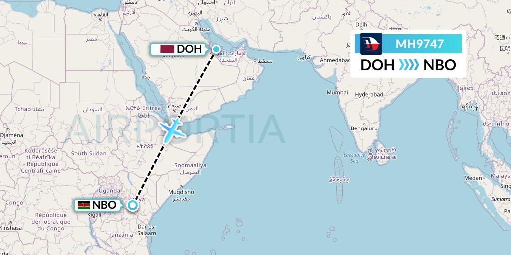 MH9747 Malaysia Airlines Flight Map: Doha to Nairobi